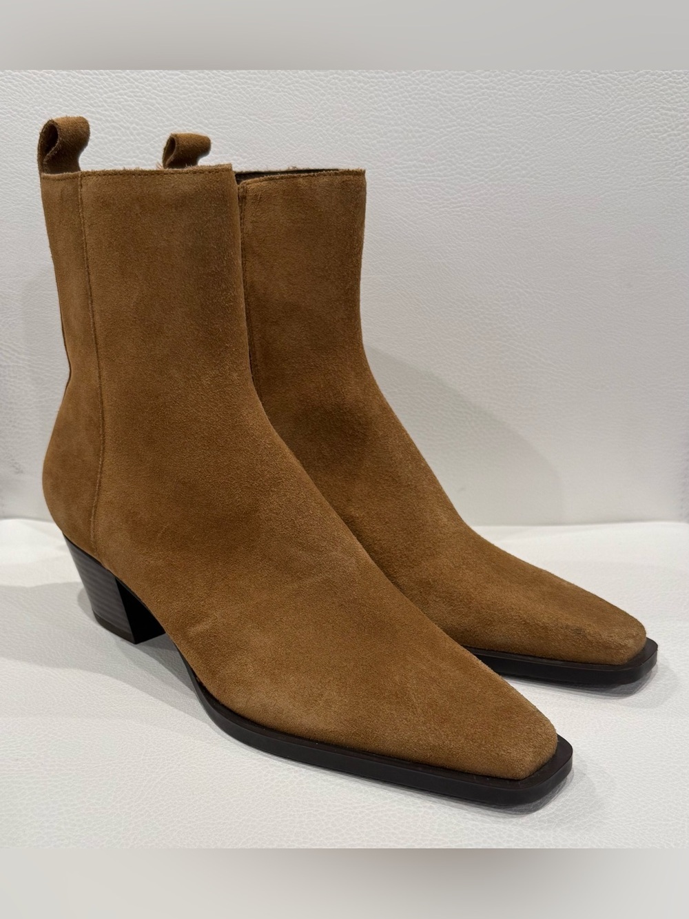 MNG Mango Tobacco Suede Leather Heel Western Ankle Boots Women’s Size 36 US 6
